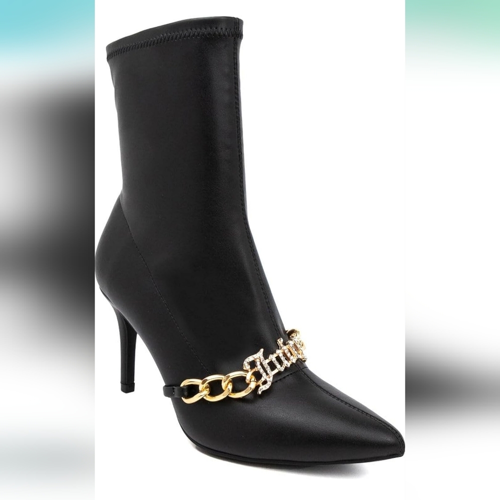 NWT JUICY COUTURE Women's High Heel Tommi Ankle Booties With Ankle Chain 8.5